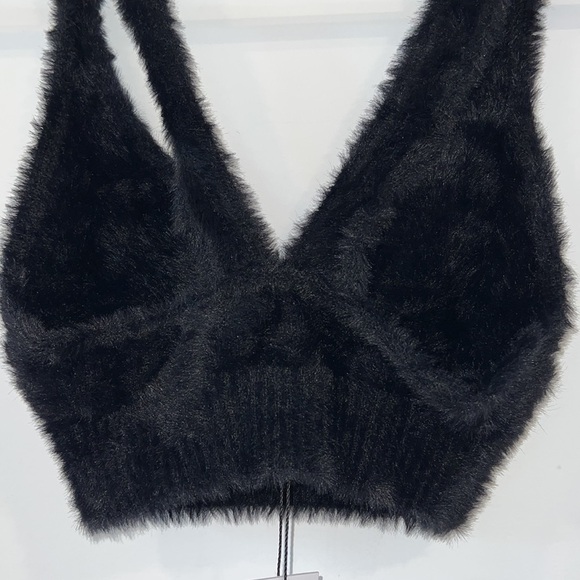 For Love and Lemons Black Devon Fuzzy Knit Crop Top size XS - Picture 11 of 14